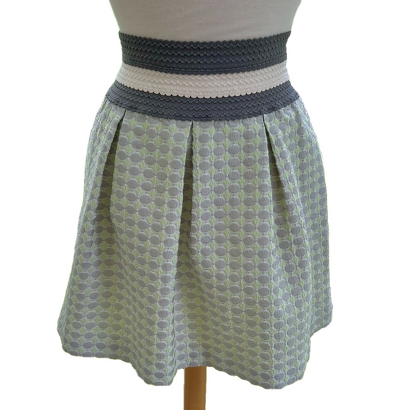 Maeve Anthropologie Seren Skirt Grey Green Small Jacquard Pleated Geo Flare - Picture 1 of 13